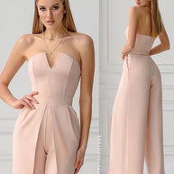 Damen Elegantes Trägerloses Jumpsuit mit weit ausgestellten Beinen und Taschen WW