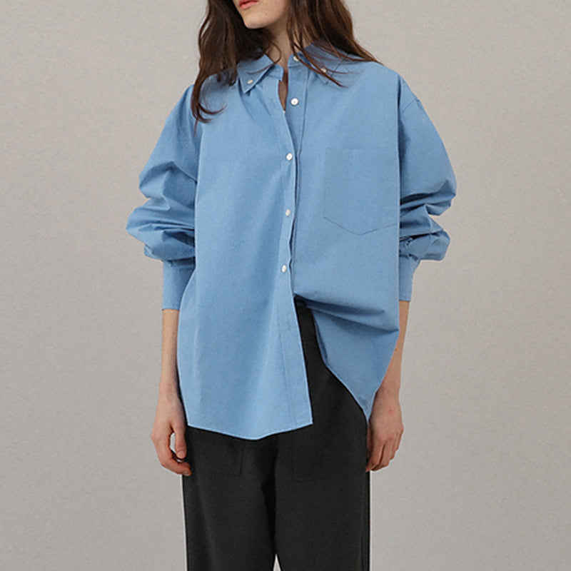Damen Oversized Bluse mit voluminösen Ärmeln und klassischem Kragen WW