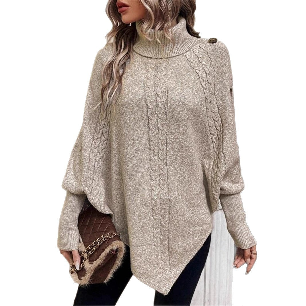 Damen Strickpullover mit modernem Rollkragen und dekorativen Knöpfen WW