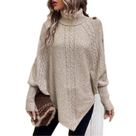 Damen Strickpullover mit modernem Rollkragen und dekorativen Knöpfen WW