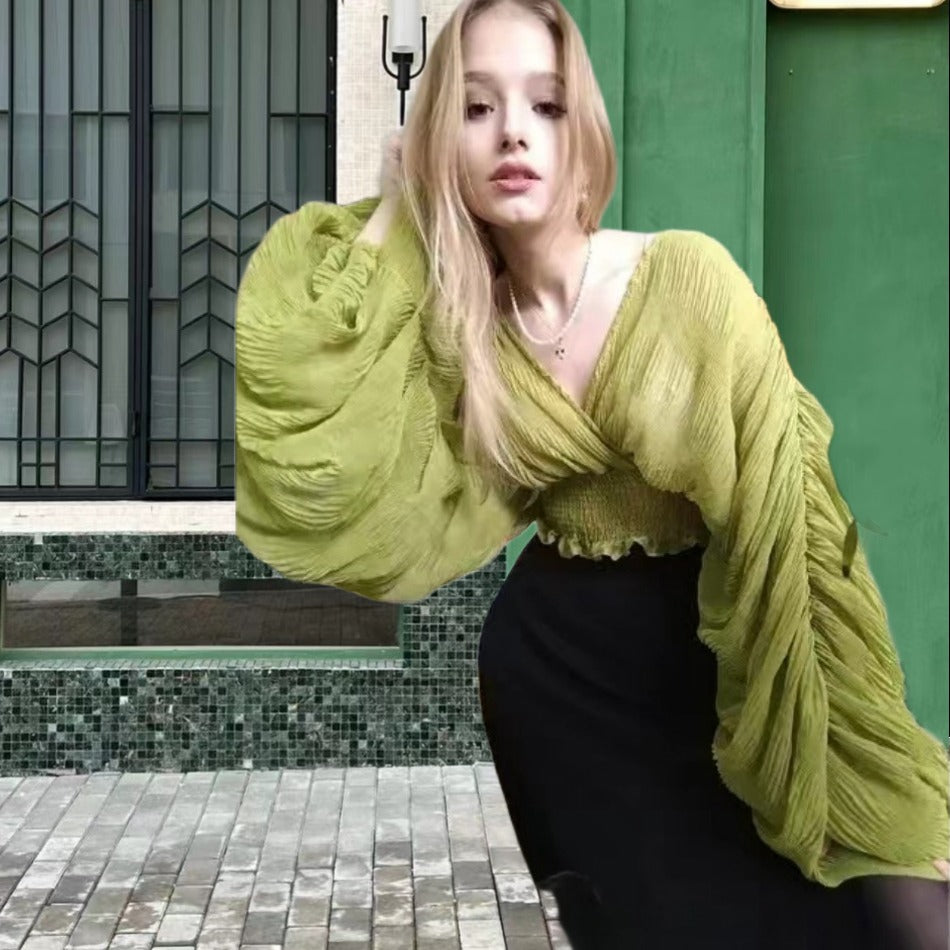 Damen Wickelbluse mit voluminösen Ärmeln und elegantem Design WW