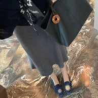 Damen Bestickte Samt Slipper WW