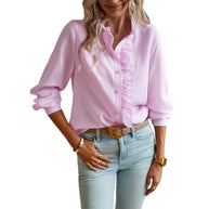Damen Bluse mit Rüschendetails und Stehkragen WW