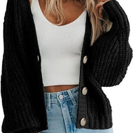 Damen Grobstrick-Cardigan mit Knopfdetails und weitem Schnitt WW