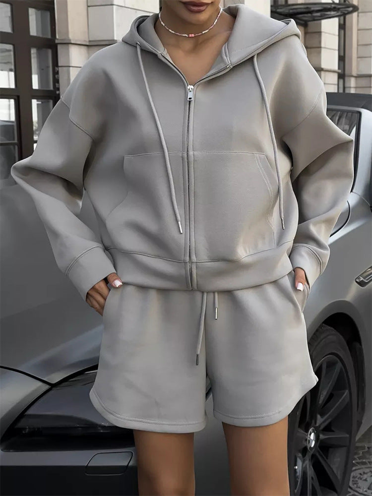 Damen sportliches Cropped Hoodie und Shorts Set WW