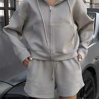 Damen sportliches Cropped Hoodie und Shorts Set WW