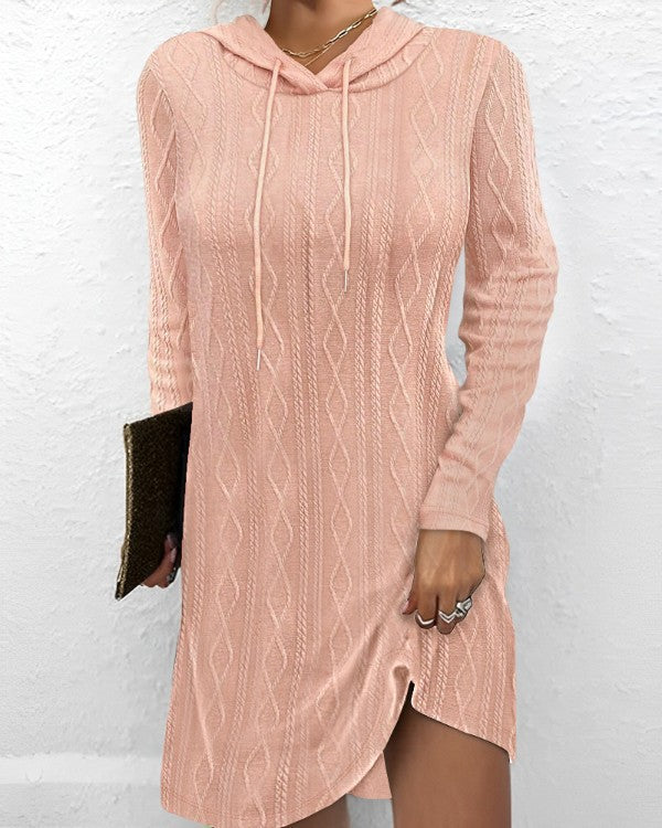 Damen Kapuzenkleid mit strukturiertem Strickmuster und seitlichem Schlitz WW