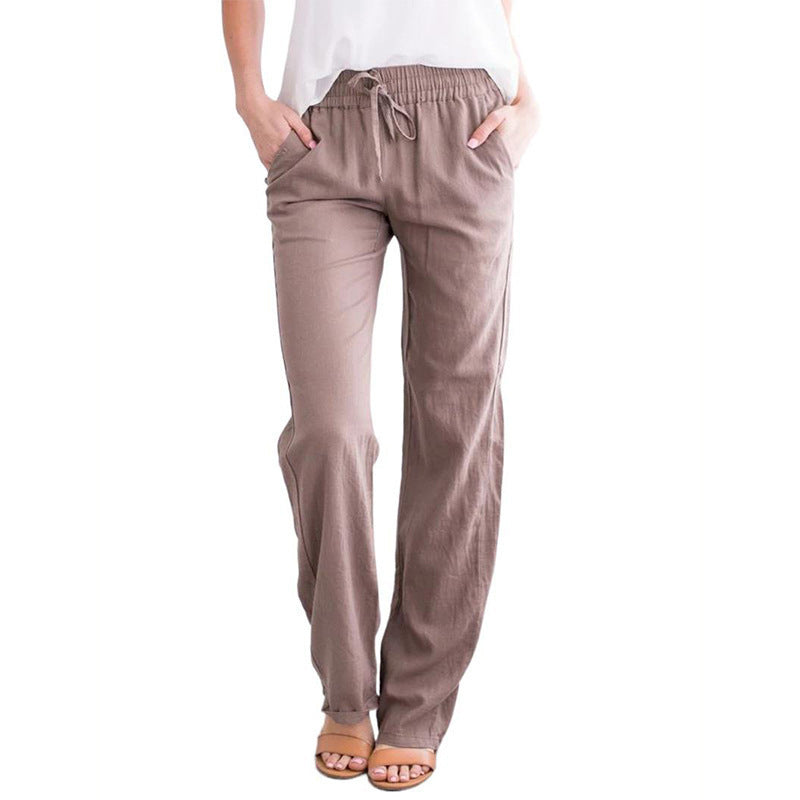 Damen Weite Leinenhose mit elastischem Bund und praktischen Seitentaschen WW