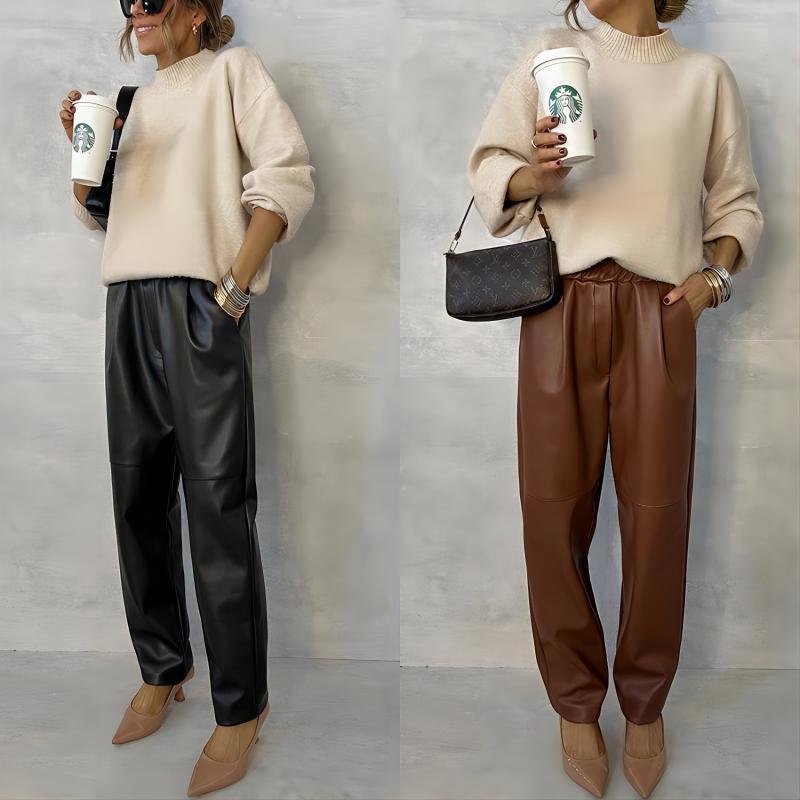 Damen elegante Kunstlederhose mit lässigem Schnitt WW