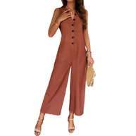 Damen lässiger Jumpsuit mit weiten Beinen und Knopfleiste WW