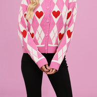 Damen Strickjacke im verspielten Herzdesign mit Knopfleiste WW