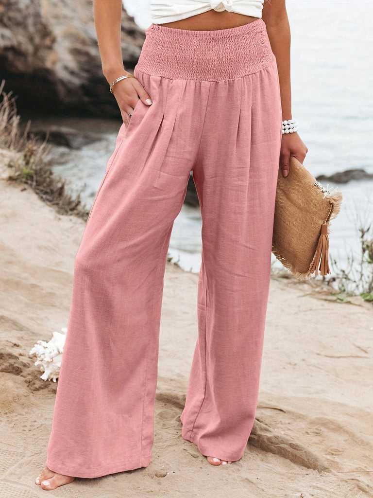 Damen weite Leinenhose mit elastischem Bund WW