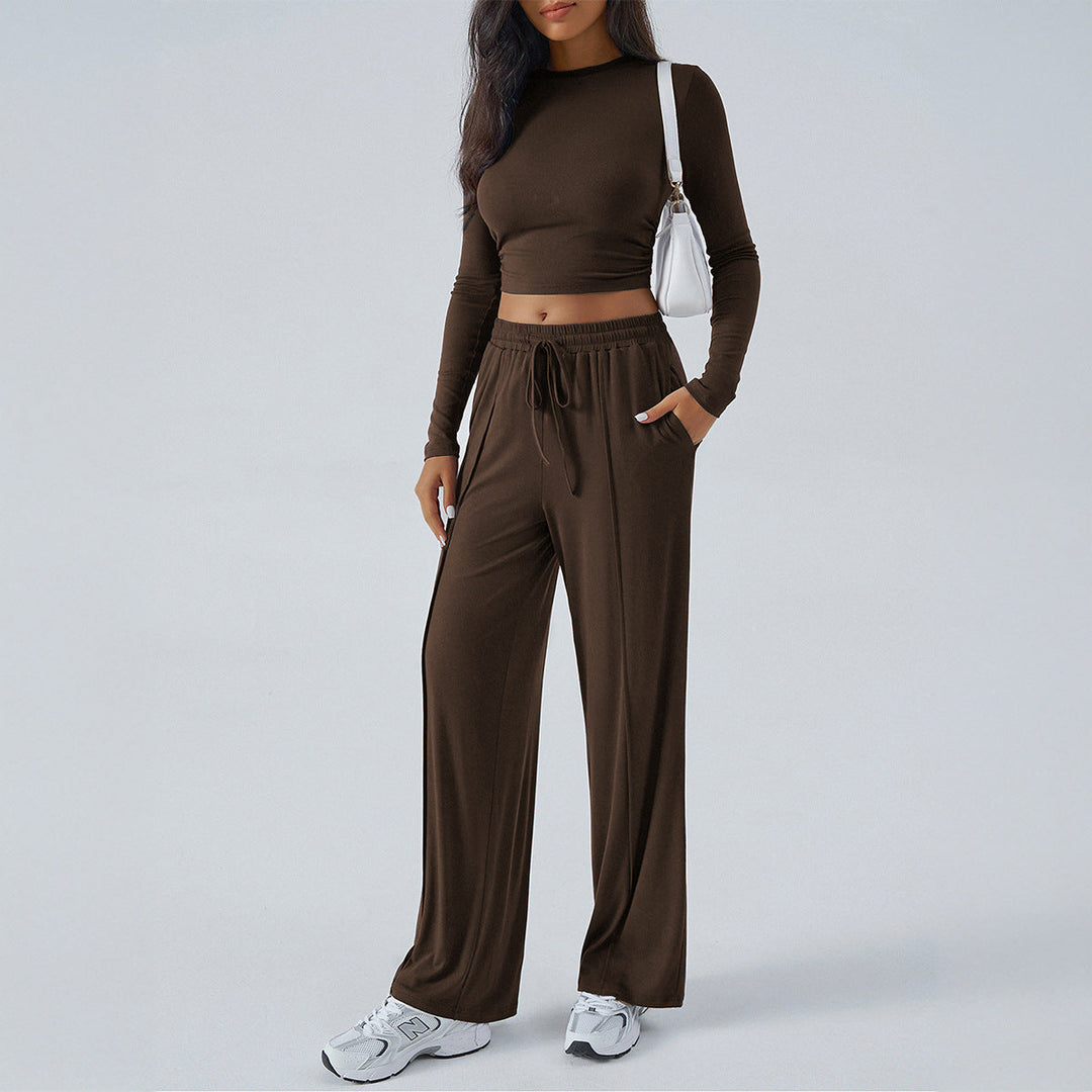 Damen lässiges Zweiteiler-Set mit weitem Oberteil und elastischen Hosen W&W Mode