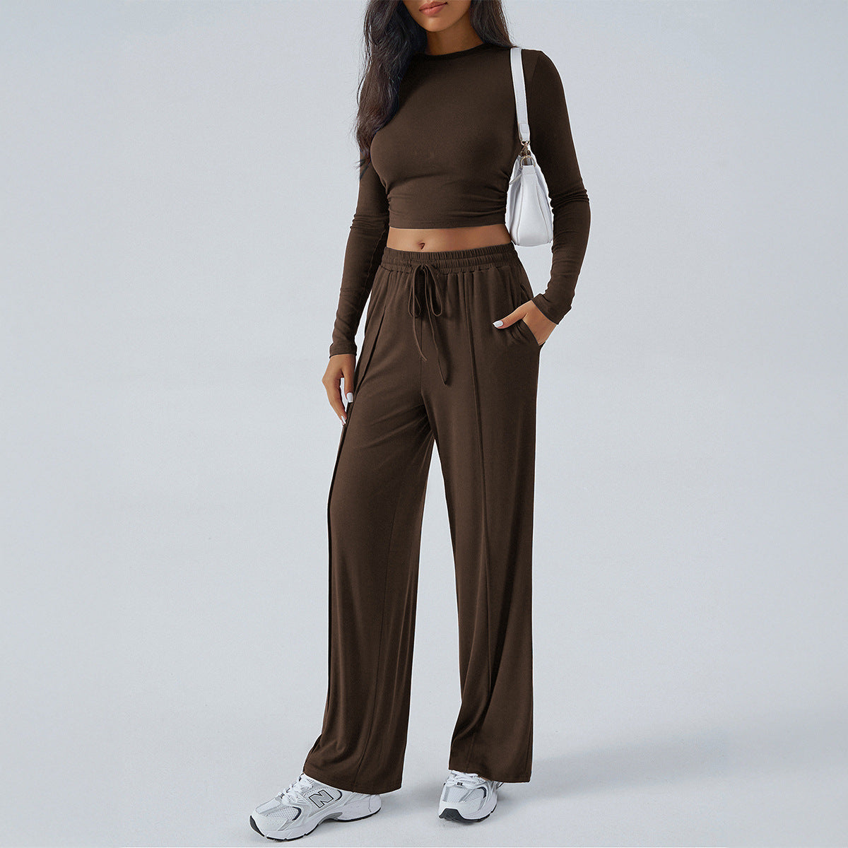 Damen lässiges Zweiteiler-Set mit weitem Oberteil und elastischen Hosen WW