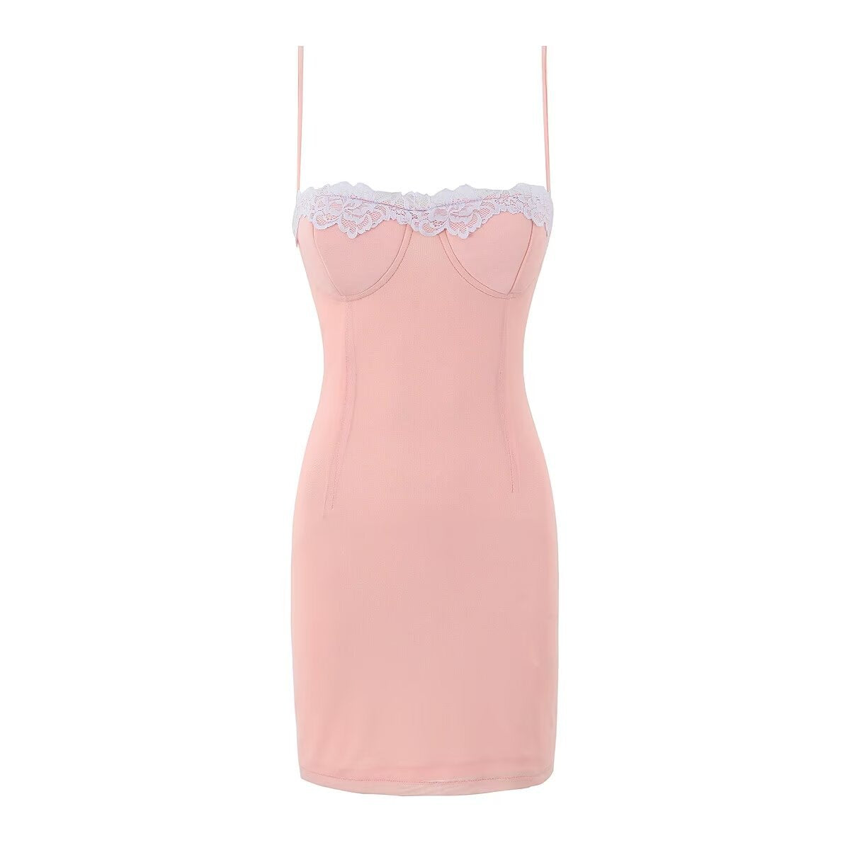 Damen Spaghetti-Träger Nachthemd mit eleganter Spitzenverzierung WW