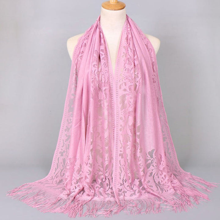 Damen Langer Spitzen-Schal mit fransten Abschlüssen W&W Mode