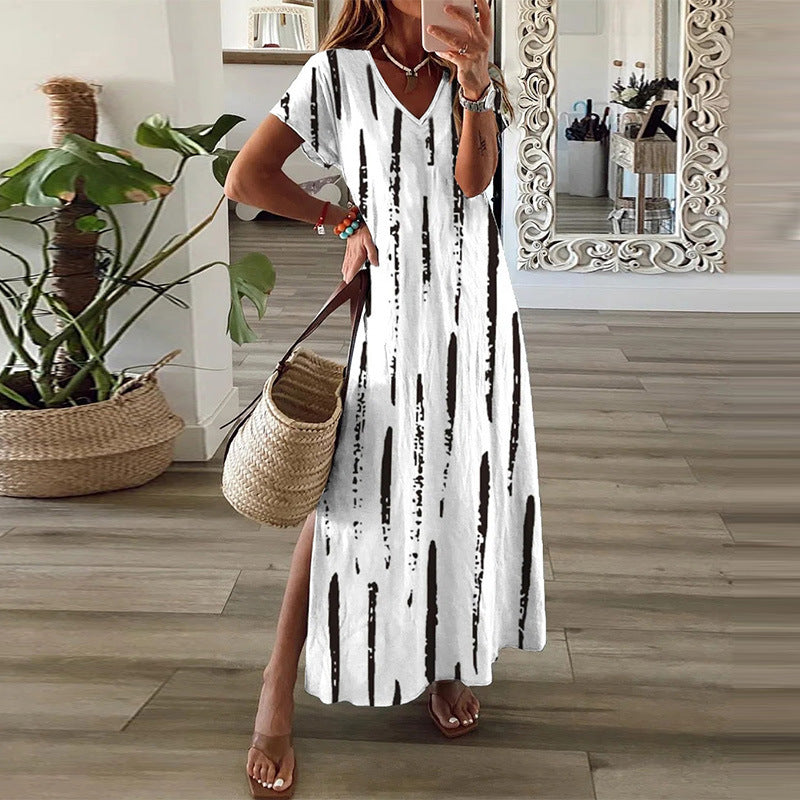 Damen Maxikleid mit V-Ausschnitt und seitlichem Schlitz WW