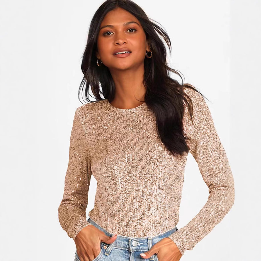 Damen Glitzernder Body mit langen Ärmeln und elegantem Design WW