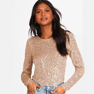 Damen Glitzernder Body mit langen Ärmeln und elegantem Design WW