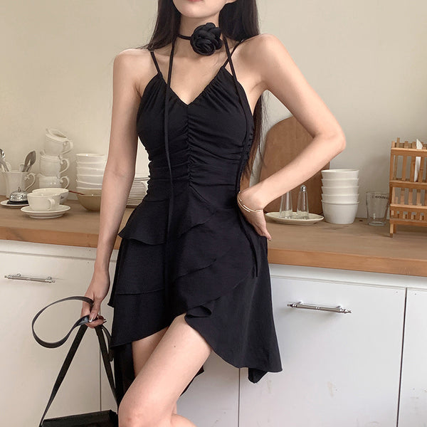 Damen asymmetrisches Sommerkleid mit Rüschendetails W&W
