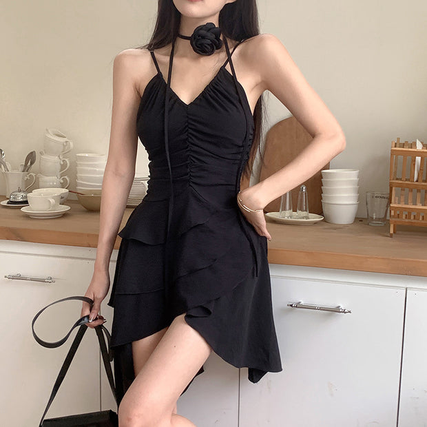 Damen asymmetrisches Sommerkleid mit Rüschendetails W&W