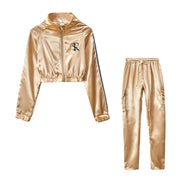 Damen Sportliches Trainingsanzug-Set mit cropped Jacke und Jogginghose WW