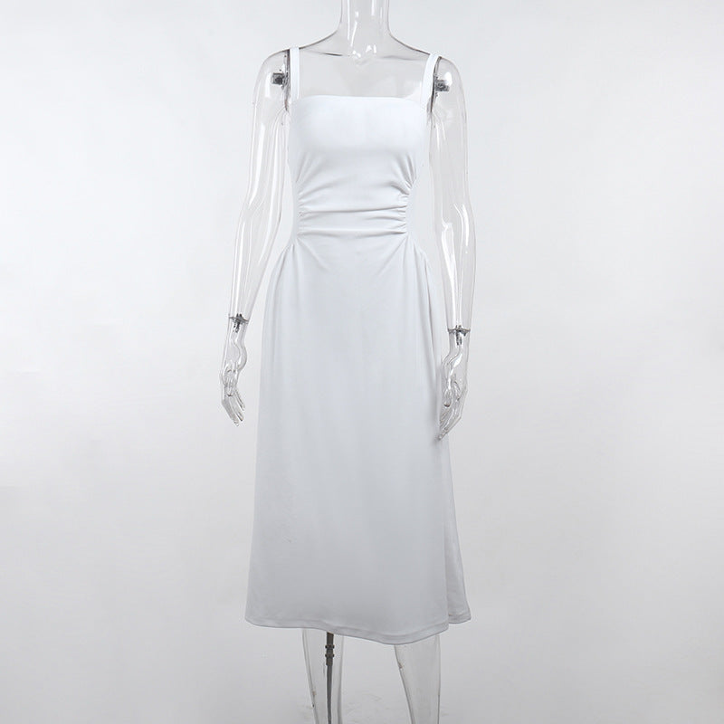 Damen Elegantes Spaghettiträger-Midikleid mit figurbetonter Silhouette und raffinierten Drapierungen W&W Mode
