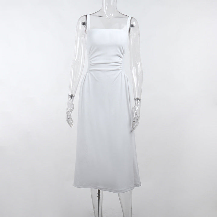 Damen Elegantes Spaghettiträger-Midikleid mit figurbetonter Silhouette und raffinierten Drapierungen W&W Mode