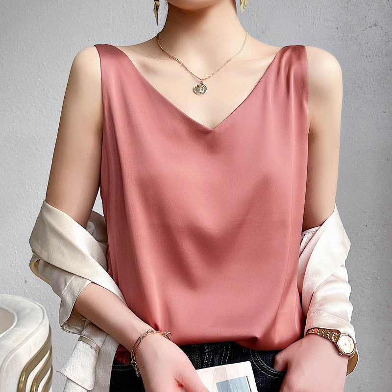 Damen V-Ausschnitt Satinbluse W&W Mode