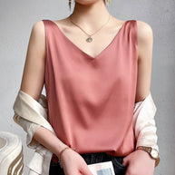 Damen V-Ausschnitt Satinbluse WW