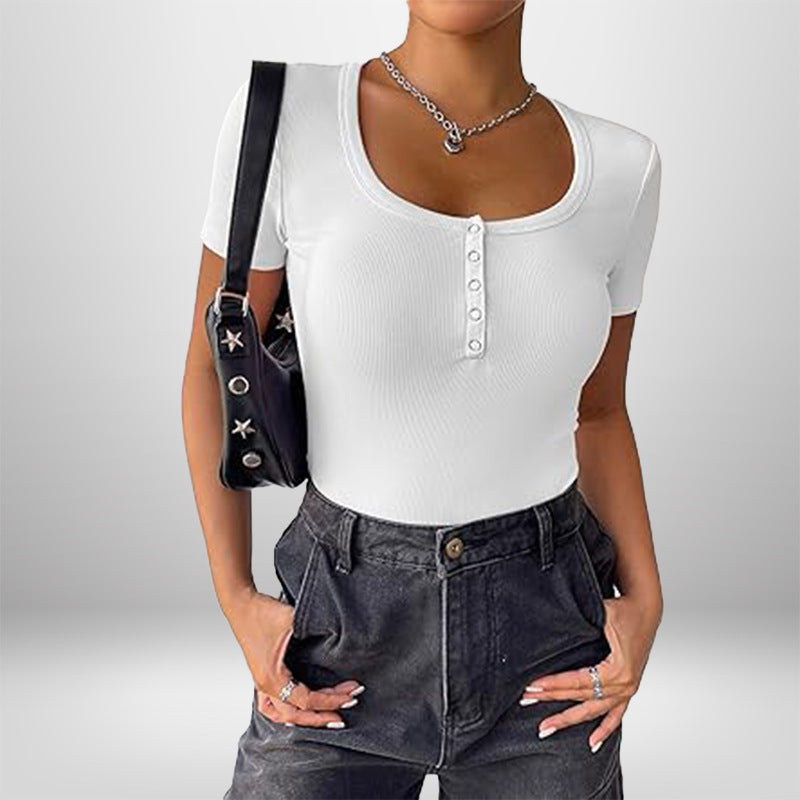 Damen Kurzarm Bodysuit mit Knopfdetails und figurbetonter Silhouette WW