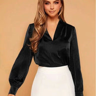 WW | V-Ausschnitt Langarm Satin Bluse