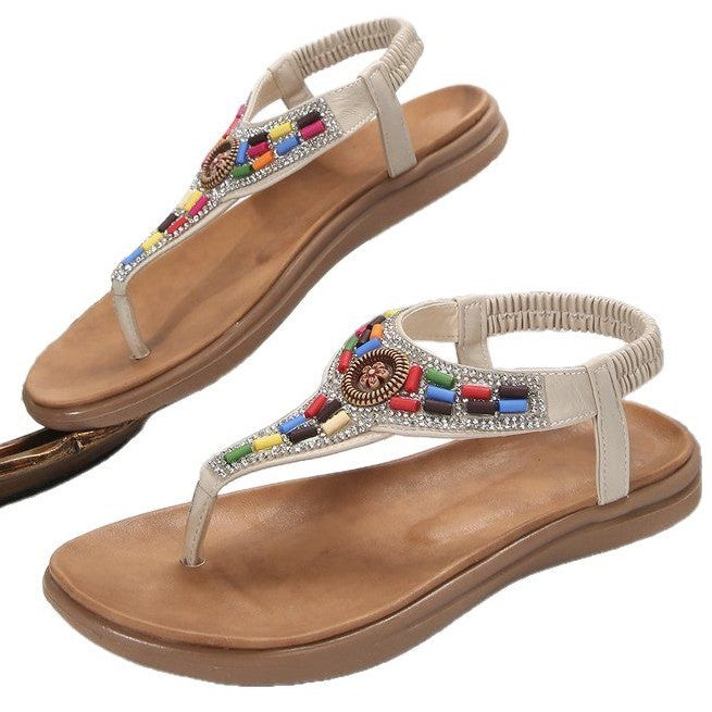 Damen Zehentrenner-Sandalen mit buntem Schmuckdetail und bequemer Fußbettgestaltung W&W Mode