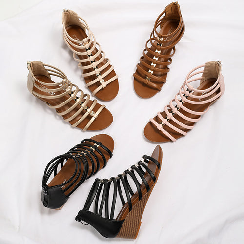 Damen Riemchen-Wedgesandalen mit eleganten Schmuckdetails WW