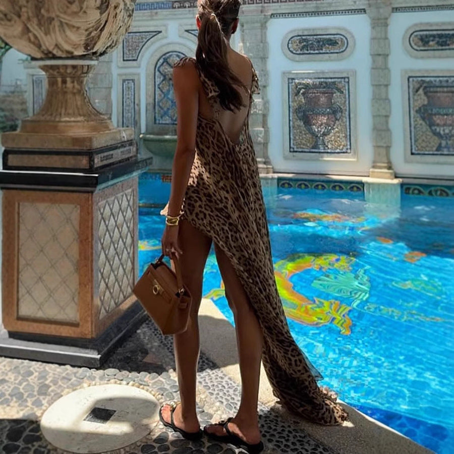 Damen luftiger Kaftan mit animalischem Print und elastischem Taillenband WW