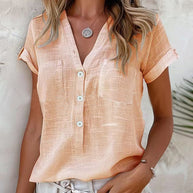 Damen Kurzarm Bluse mit Knopfleiste und Brusttaschen WW