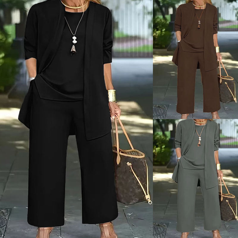 Damen elegante Zweiteiler-Set mit locker fallender Jacke und bequemen Hosen WW