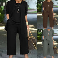 Damen elegante Zweiteiler-Set mit locker fallender Jacke und bequemen Hosen WW