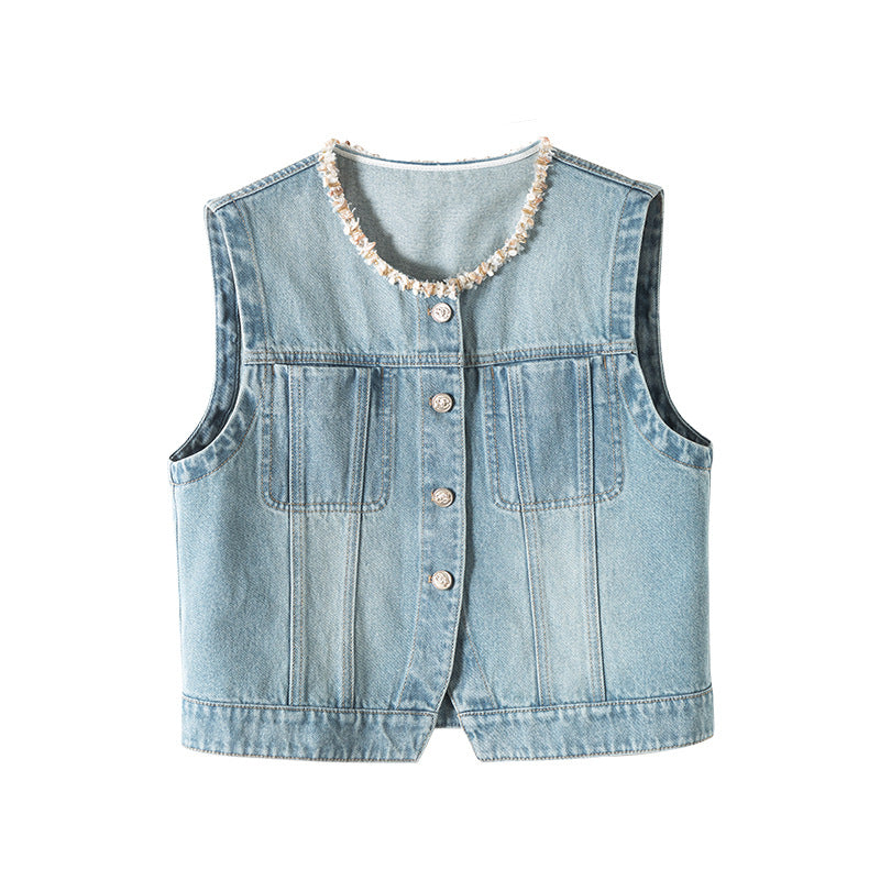 Damen Denim Weste im lässigen Look mit praktischen Taschen und Knopfleiste WW