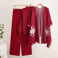 Damen Strick-Loungewear-Set mit außergewöhnlichem Poncho-Stil WW