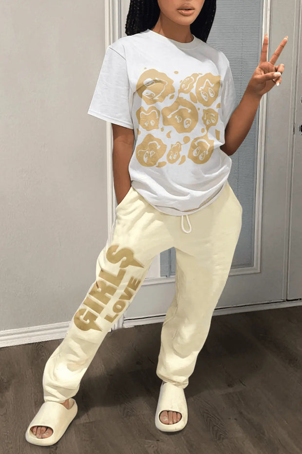 Damen bequeme Jogginghose mit motivierendem Schriftzug WW