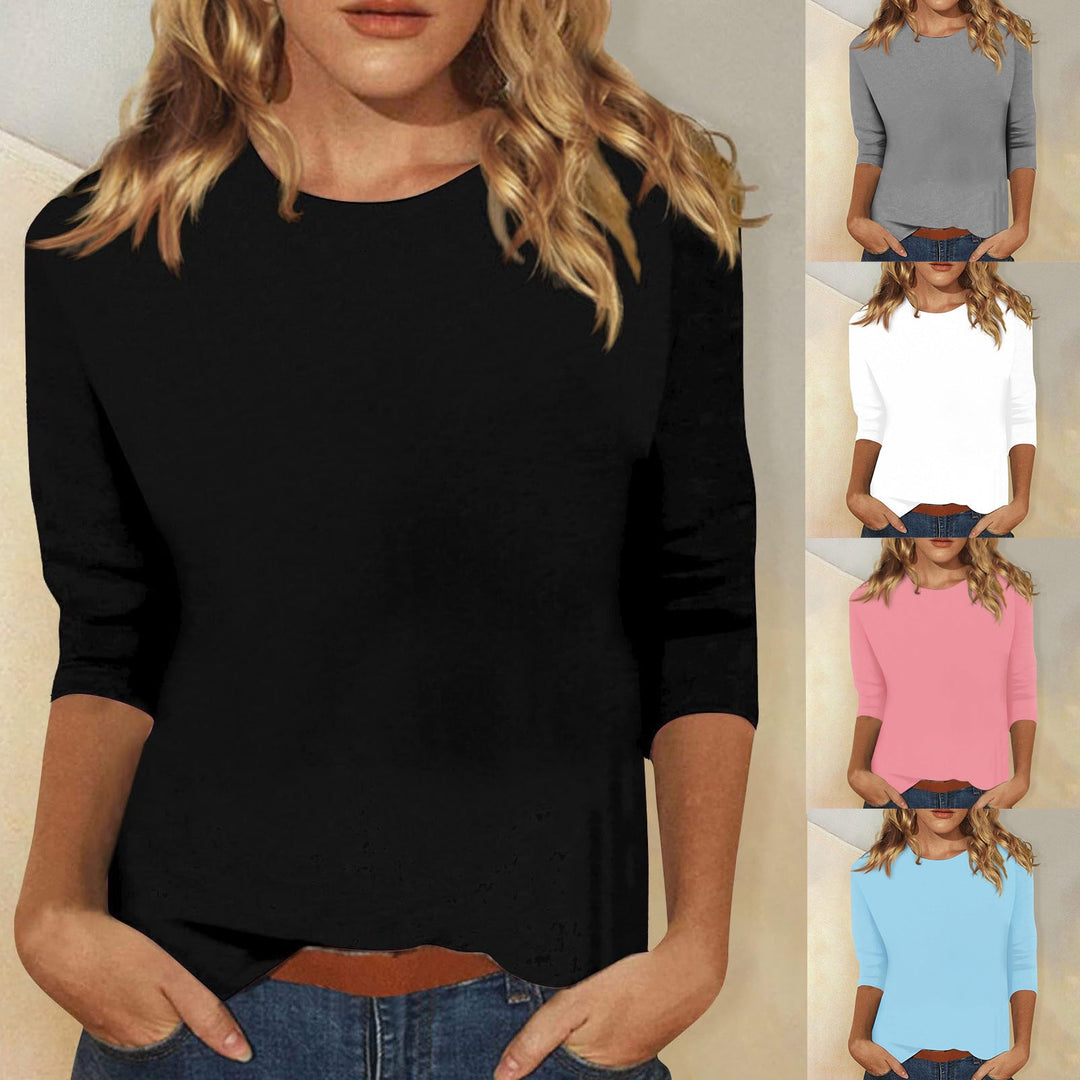 Damen lässiges Oberteil mit eleganten 3/4-Ärmeln und geschwungenem Saum W&W Mode