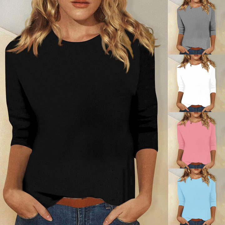 Damen lässiges Oberteil mit eleganten 3/4-Ärmeln und geschwungenem Saum W&W Mode