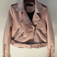 Damen Bikerjacke aus hochwertigem Wildlederimitat mit asymmetrischem Reißverschluss WW