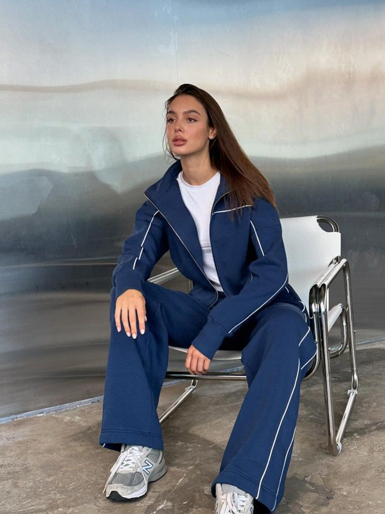 Damen sportliches Freizeitanzug-Set mit stylischem Schnitt und Kontrastnähten WW