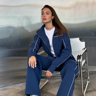 Damen sportliches Freizeitanzug-Set mit stylischem Schnitt und Kontrastnähten WW