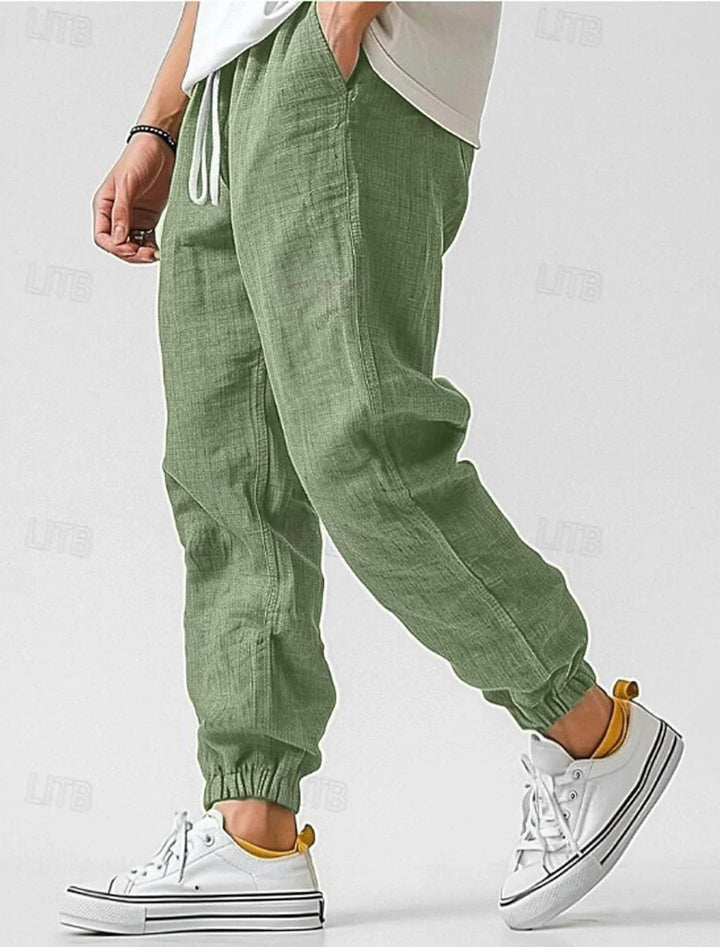 Herren Bequeme Leinenhose mit elastischem Bund und seitlichen Taschen W&W Mode