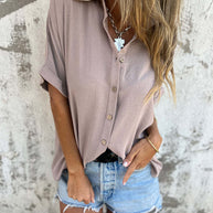 Damen modische Bluse mit ganzflächigem Knopfverschluss und legerem Schnitt