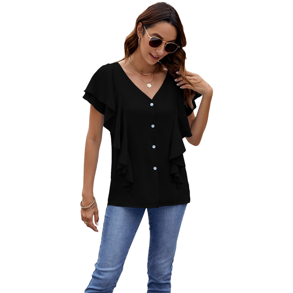 Damen Bluse mit Rüschendetails und V-Ausschnitt WW