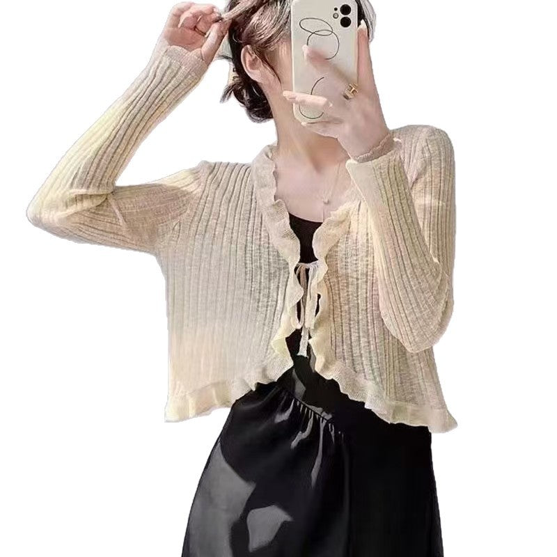 Damen Strickjacke mit Rüschendetails und luftiger Struktur WW